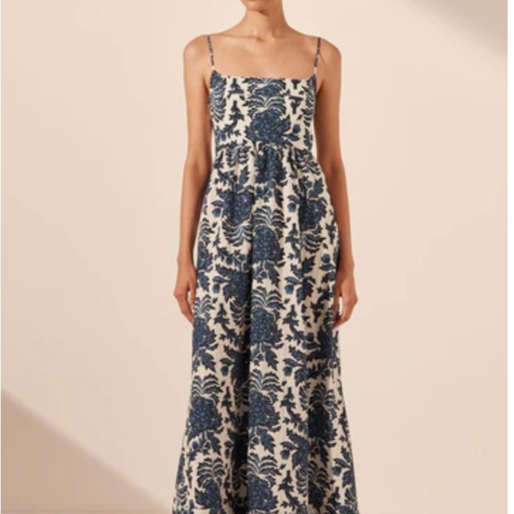 Shona Joy Navy and Cream Maxi Dress